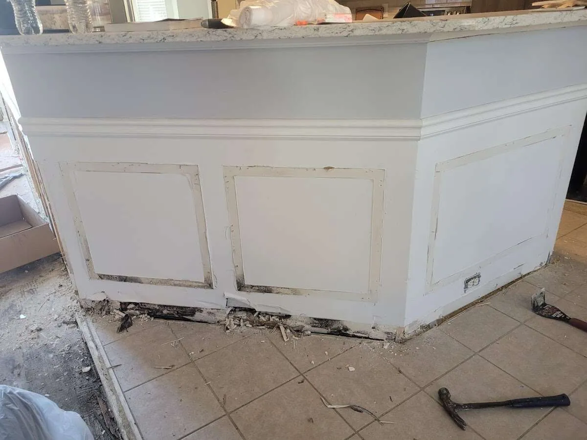 Water damage and mold on kitchen during Sewage Cleanup & Sanitation in Tyrone